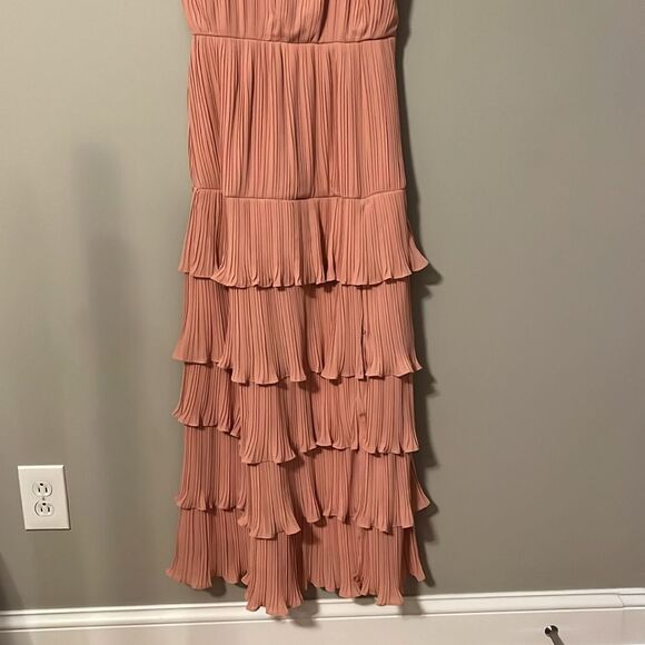 Lulus Playing Cupid Pink Pleated Tiered Ruffled Tie-Strap Maxi Dress - Picture 6 of 13